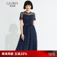 歌莉婭新年紅品連衣裙女氣質(zhì)蛋糕裙a字網(wǎng)紗長裙高級感小黑裙194K4BBI0 U59藍色 F