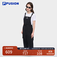 FILA FUSION斐樂潮牌梭織背帶褲女2025夏季新款時尚休閑寬松褲子 正黑色-BK M 165/66A/M