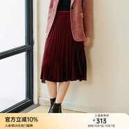 顏域時(shí)尚絲絨半身裙女冬裝2025新款氣質(zhì)通勤顯瘦簡(jiǎn)約A字百褶裙 酒紅 2XL