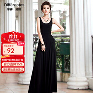 帝弗潤(rùn)馳 2019新款無(wú)袖打底針織連衣裙 修身拖地長(zhǎng)裙 春夏純色打底女裙 黑色 L