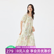 飛鳥(niǎo)和新酒杜雨辰同款短袖方領(lǐng)連衣裙女復(fù)古印花夏季新款中長(zhǎng)款裙 滿幅圖案黃綠HPF04 S
