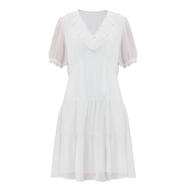 GIRDEAR/哥弟新款女裝V領(lǐng)荷葉邊垂感小黑裙短裙純色連衣裙1500470 白色 均碼 2(碼)