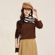 春竹100%綿羊毛半高領(lǐng)無(wú)縫羊毛衫基礎百搭簡(jiǎn)約純色針織打底衫毛衣女 深咖 M ( 95CM）