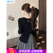 LXKP早秋薄款毛衣女氣質(zhì)后背開叉寬松前后穿上衣 黑色 M
