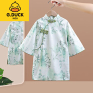 G.DUCKKIDS女童春季新款長(cháng)袖寶寶旗袍中國風(fēng)連衣裙兒童民族裙子表演仙女古風(fēng) 翠綠 滌綸 100 建議身高100左右