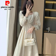 皮爾卡丹2025年秋冬季新款休閑姐妹女裝不規(guī)則長裙顯瘦長袖連衣裙女 米白色 L