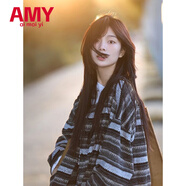 愛麥依秋款小香風(fēng)條紋外套女ins寬松古著上衣服美式國潮牌棒球服夾克 黑色 S 95斤內(nèi)