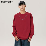 VIISHOWVISHOW美式長袖t恤男士春秋季2025新款潮牌寬松休閑男生打底衛(wèi)衣 酒紅色 2XL
