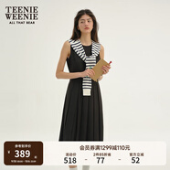Teenie Weenie小熊春季學(xué)院風(fēng)中長(zhǎng)款連衣裙氣質(zhì)黑色收腰百褶裙子女 黑色 S (160)