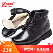 強人3515男靴厚實(shí)羊毛保暖短筒軍迷靴系帶款男士冬季耐磨牛皮棉靴子 黑色 43