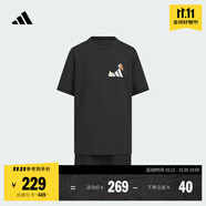 adidas男女大童休閑短袖套裝兒童夏季新款阿迪達斯官方輕運動   黑色/白色   116