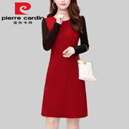 皮爾卡丹（pierre cardin）2025新款春秋季女裝連衣裙休閑顯廋長袖圓領(lǐng)打底裙可外穿睡衣裙 酒紅 高彈力今年流行的輕奢品牌 2XL 155-180斤