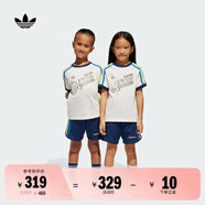 adidas男女小童經(jīng)典運(yùn)動(dòng)短袖套裝兒童夏季新款阿迪達(dá)斯官方三葉草   白色/深靛藍(lán)   128