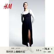 H&M女裝背心吊帶連衣裙秋季透氣修身度假A字抽繩中長(zhǎng)連身裙1224678 黑色 160/88