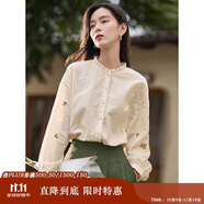 茵曼田園文藝繡花高級感襯衫秋季女通勤薄款上衣 淡香杏-18518197 S