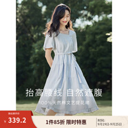 茵曼（INMAN）連衣裙高級(jí)感法式方領(lǐng)2025夏女裝新品收腰提花休閑氣質(zhì)高級(jí)感顯瘦 淺藍(lán)色 M