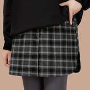 IFSONG屁簾女遮臀神器新款秋冬打底褲鯊魚(yú)褲假下擺顯瘦半身裙毛呢厚大碼 灰白黑格【紐扣款】 2XL 135-160斤