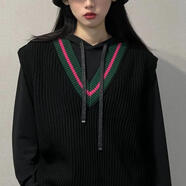 GIRDEAR/哥弟韓版坎肩針織毛衣秋冬新款學(xué)院風(fēng)撞色馬甲1399631 黑色 S(二碼) 均碼