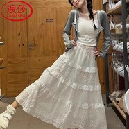 浪莎白色蛋糕裙女蓬蓬裙春季新款高腰a字連衣裙長(cháng)款小個(gè)子半身裙 白色【常規款 適合164以下】 S 【適合70-95斤】