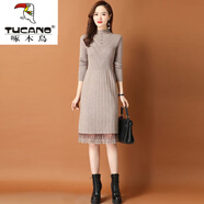啄木鳥羊·毛絨連衣裙加絨加厚針織女秋冬新款配大·衣內(nèi)搭蕾絲中長款打 麥灰色 M 建議95-105斤