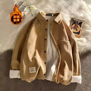 凱瑞姆科羅外套秋季男燈芯絨長(cháng)袖加絨襯衫韓版高級感休閑帥氣加厚保暖襯衣 卡其色（加絨款） M