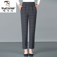 啄木鳥(niǎo)媽m媽褲子新款大尺碼休閑褲春秋季中年老年女褲高腰直筒褲奶 小格子 902款 夏款 2XL 建議 100-120斤穿