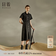 日著（rizhuo）原創(chuàng)設(shè)計(jì)2024年夏季小眾精致氣質(zhì)新復(fù)古回潮直筒襯衫連衣裙子女 影深黑 M