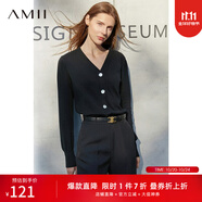 AMII女裝2025極簡洋氣V領(lǐng)針織開衫秋季新款全棉長袖上衣女短 黑色 XS 150/76A