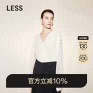 LESS春秋雙層套頭落肩寬松薄款V領(lǐng)針織衫女2N3314000 100/本白 S