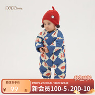papa爬爬冬連體衣嬰兒衣服寶寶夾棉拜年服男女童新年爬服寶寶衣服 中藍色 73cm