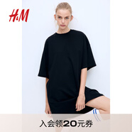 H&M女裝連衣裙2025夏季新款大碼寬松柔軟棉質(zhì)短袖T恤式短裙1128506 黑色 M 160/88A
