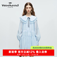 卓雅周末（JORYA weekend）海鹽茉莉|24春季新款蕾絲拼接娃娃領(lǐng)蝴蝶結(jié)燈籠袖連衣裙EJWEAN39 藍(lán)色 S