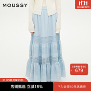 moussy 2025新品波西米亞風(fēng)蕾絲蛋糕裙半身裙女028ISA31-2051 111淺藍(lán)色 S