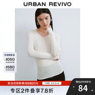 UR秋季新款女裝簡約基礎百搭休閑修身V領針織衫UWB940008 象牙白 M