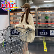 EPET慵懶風(fēng)寬松復古中長(cháng)款毛衣女秋冬2025新款套頭內搭針織衫上衣 【米白色】 2XL 130-150斤