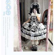 實體店現(xiàn)貨艾米莉lolita吊帶jsk連衣裙lolita花嫁重工小黃油原創(chuàng) 黑白Jsk+小蝴蝶結(jié) S