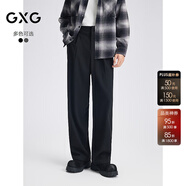 GXG男裝 闊腿磨毛西褲單褶通勤男長褲簡約休閑褲 2025年冬季新品 黑色 L