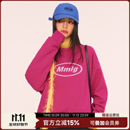 Mmlg 87mm 圓領(lǐng)衛(wèi)衣女男2025年秋季厚板膠印logo裝飾個(gè)性潮酷情侶上衣 莓粉色 M