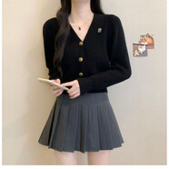 俞兆林（YUZHAOLIN）短款針織衫毛衣外套女2025秋冬新款裝針織開(kāi)衫內搭小香針織上衣女 黑色 M