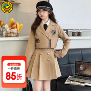 G.DUCKKIDS童裝女童秋裝套裝2024新款兒童西裝jk套裙學(xué)院風(fēng)三件套女孩表演服 卡其色+襯衫領(lǐng)帶 150 適合140-150cm年齡11-12歲