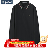 金利來男裝長袖T恤男秋季含羊毛保暖時尚百搭翻領商務休閑POLO衫上衣T恤 黑色-99 XL