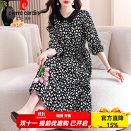 皮爾卡丹減齡碎花娃娃領收腰連衣裙女春秋裝2025新款氣質高貴長袖雪紡裙子 圖片色 XL 110-120斤