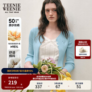 Teenie Weenie【原紗防曬】小熊淑女白色毛衣針織開衫長袖打底衫女空調(diào)衫 淺藍色 XS (155)
