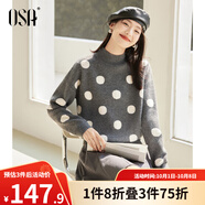 歐莎（OSA）半高領(lǐng)波點(diǎn)毛衣2025年新款女秋冬復古慵懶松弛感套頭毛衣 深花灰色 M