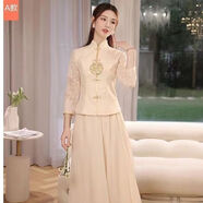 ANJY中式香檳色伴娘服2025冬季新款旗袍姐妹團顯瘦秀禾中國風(fēng)復古 A款香檳色 S