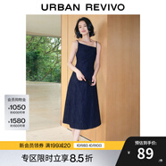 UR夏季新款女裝設(shè)計(jì)感斜肩領(lǐng)吊帶牛仔連衣裙UWG840189 寶藍(lán) L