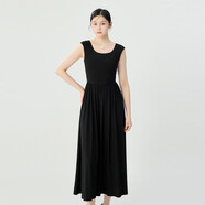阿瑪施（AMASS）女裝優(yōu)雅氣質(zhì)垂墜感舒適小黑連衣裙550031 黑色 M (3碼)