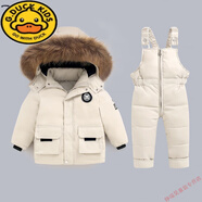 G.DUCKKIDS寶寶羽絨服特厚套裝2025新品冬裝兒童保暖滑雪服男女童韓版兩件套 2310白色 大貉子毛 90 cm