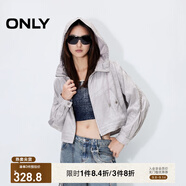 ONLY秋季機(jī)能風(fēng)寬松插肩袖抽繩連帽風(fēng)衣外套女|124336018 H0Z 淺灰扎染印花 XS (155) /76A