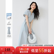梵希蔓淺藍色法式V領(lǐng)連衣裙女2025夏季新款收腰系帶顯瘦休閑長(cháng)裙 M9733 淺藍色 L
